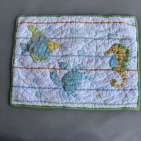 Pottery Barn Kids Ocean Critters Quilted Pillow Sham & Toddler Crib Set 2 Sheets - Picture 2 of 10